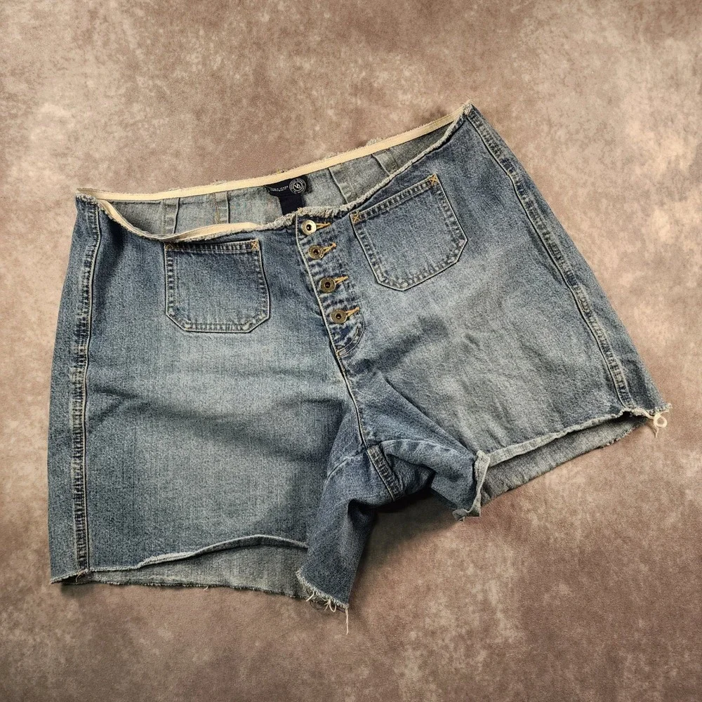 Venezia Jeans Denim Shorts 16 Blue Cotton High Waist Button Fly Raw Hem Cut Offs